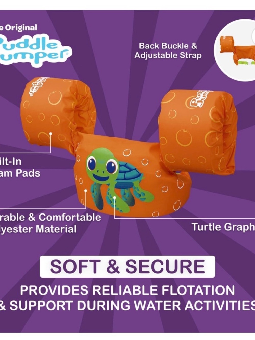 🐢🐢🐢BOGOHO🐢🐢🐢Children's Orange Swim Vest with Green Turtle Print - Picture 3 of 8